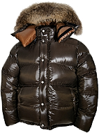 down jacket - Vinland Hoody - L - 1000 g - 39-choco shiny/45-caramel shiny - Arctic-Hood mit Finnraccoon